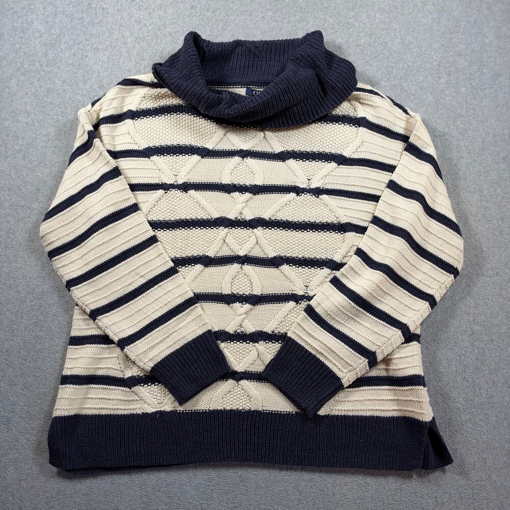 Chaps Pullover Sweater Women's XL White Navy Striped Cable Knit Cowl Neck NWT